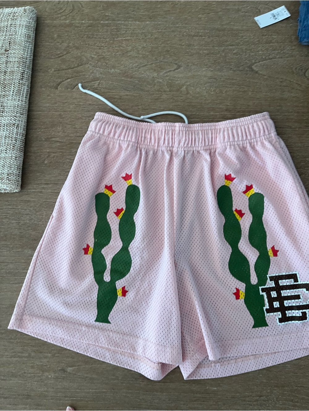 Eric Emanuel Pink Mesh Shorts with Green Cactus Print
